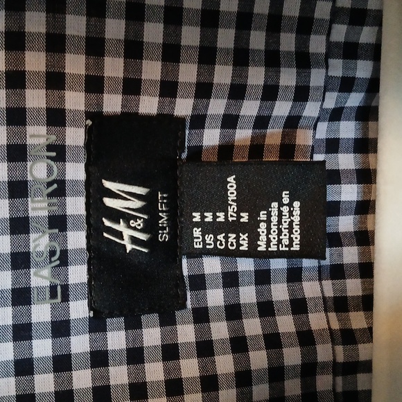 🌐 H&M Mens Button Down Navy & White Plaid Long Sleeve Shirt M - Picture 4 of 5